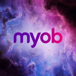 The MYOB logo on a purple background.